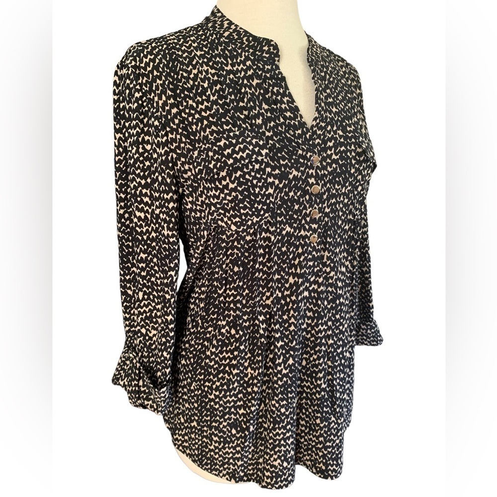 COCOMO Large Black Beige 3/4 sleeve women’s Pintuck Blouse top shirt tun… - Picture 7 of 13